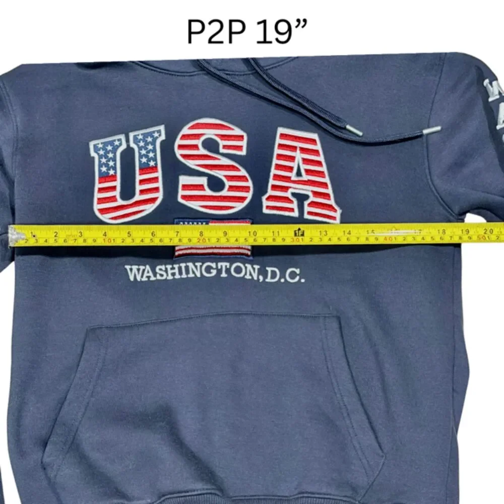 USA Washington DC Hoodie American Flag Embroidered Navy Adult M Patriotic